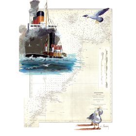 Toile sur chassis bois carte marine peinte - Lundy island