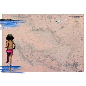 Toile sur chassis bois carte marine peinte - Jeux de plage à la Tranche sur mer