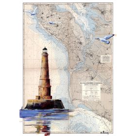 Toile sur chassis bois carte marine peinte - Phare de Cordouan