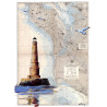 Toile sur chassis bois carte marine peinte - Phare de Cordouan