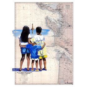 Toile sur chassis bois carte marine peinte - Visite du phare de Courdan