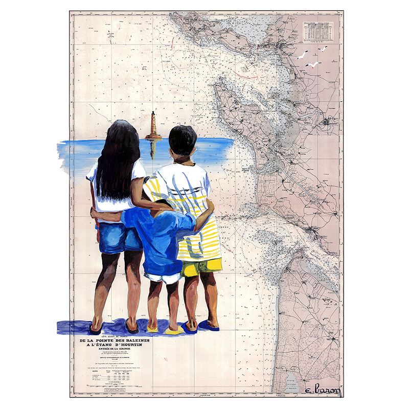 Toile sur chassis bois carte marine peinte - Visite du phare de Courdan