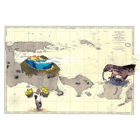 Toile sur chassis bois carte marine peinte - Ile de Java