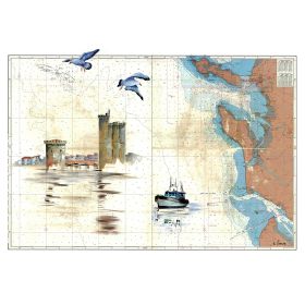 Toile sur chassis bois carte marine peinte - Tours de la Rochelle