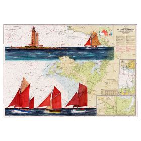 Toile sur chassis bois carte marine peinte - Régate de vieux gréements à Noirmoutier
