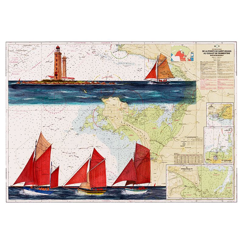 Toile sur chassis bois carte marine peinte - Régate de vieux gréements à Noirmoutier