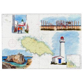 Toile sur chassis bois carte marine peinte - Balade à l'Île d'Yeu