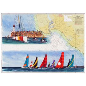 Toile sur chassis bois carte marine peinte - Départ de course aux Sables d'Olonne