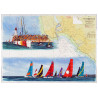 Toile sur chassis bois carte marine peinte - Départ de course aux Sables d'Olonne