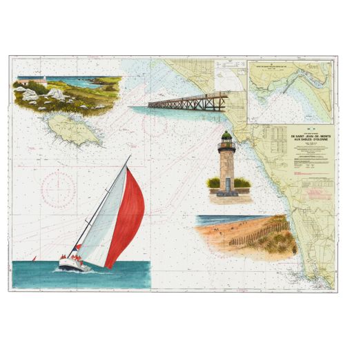 Toile sur chassis bois carte marine peinte - Côte de lumière Toile sur chassis bois carte marine peinte - Côte de lumière