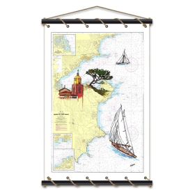 Toile tendue coton carte marine peinte - Régate à Saint Tropez