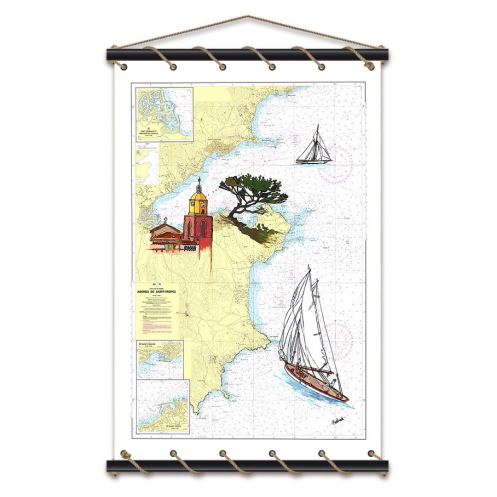 Toile tendue coton carte marine peinte - Régate à Saint Tropez Toile tendue coton carte marine peinte - Régate à Saint Tropez