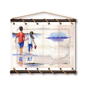 Toile tendue coton carte marine peinte - Souvenirs de Cabourg