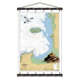 Toile tendue coton carte marine peinte - Côte de Nacre