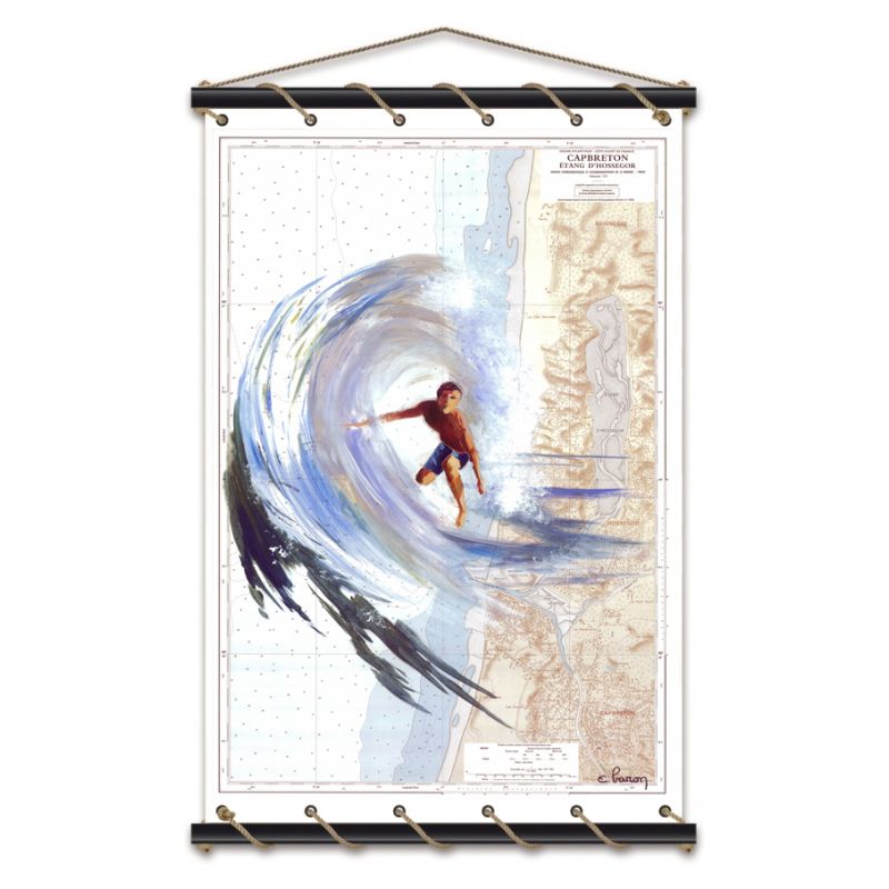 Toile tendue coton carte marine peinte - Le tube de Cap Breton