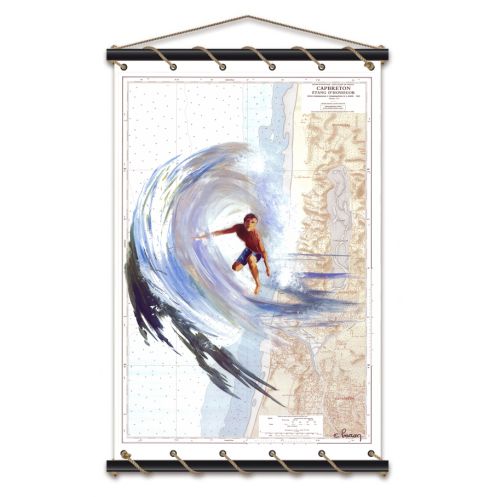 Toile tendue coton carte marine peinte - Le tube de Cap Breton Toile tendue coton carte marine peinte - Le tube de Cap Breton