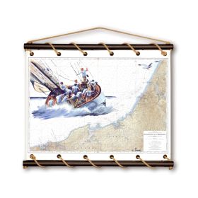 Toile tendue coton carte marine peinte - A la gite sur la côte Basque