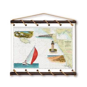 Toile tendue coton carte marine peinte - Côte de lumière