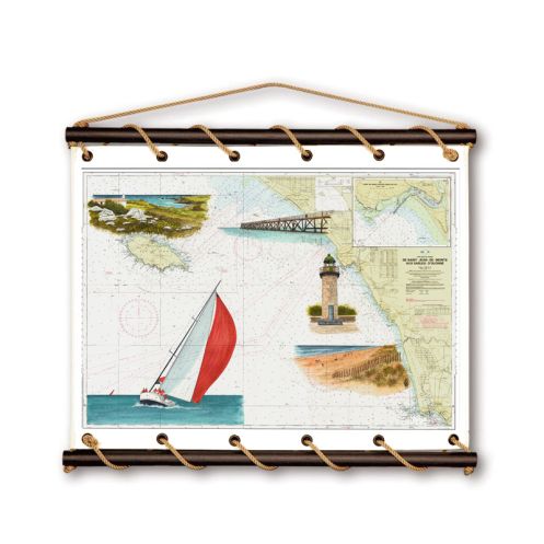 Toile tendue coton carte marine peinte - Côte de lumière Toile tendue coton carte marine peinte - Côte de lumière