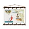 Toile tendue coton carte marine peinte - Côte de lumière