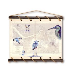 Toile tendue coton carte marine peinte - Escadrille charentaise