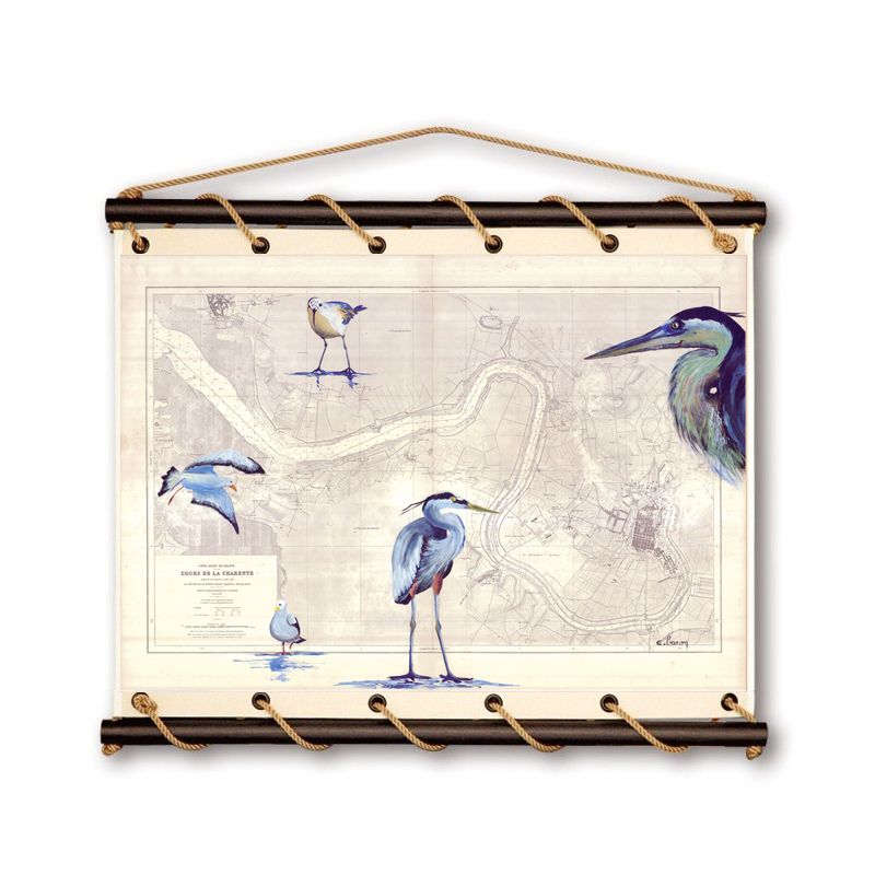 Toile tendue coton carte marine peinte - Escadrille charentaise