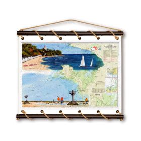 Toile tendue coton carte marine peinte - Passage du gois à Noirmoutier