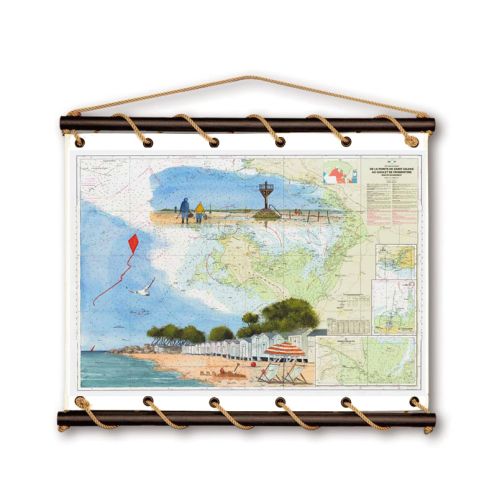 Toile tendue coton carte marine peinte - Promenade à Noirmoutier Toile tendue coton carte marine peinte - Promenade à Noirmoutier