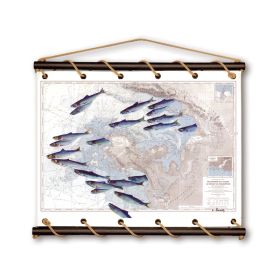 Toile tendue coton carte marine peinte - Escadrille de pêche à Pornic