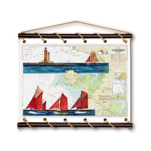 Toile tendue coton carte marine peinte - Régate de vieux gréements à Noirmoutier Toile tendue coton carte marine peinte - Régate de vieux gréements à Noirmoutier