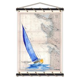 Toile tendue coton carte marine peinte - Vent d'est à Hourtin