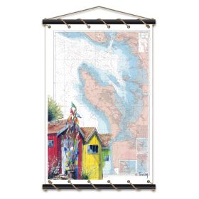 Toile tendue coton carte marine peinte - Cabanes de l'Île d'Oléron