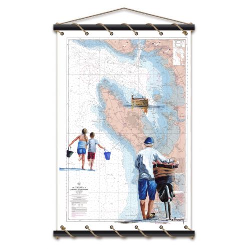 Toile tendue coton carte marine peinte - Direction Fort Boyard Toile tendue coton carte marine peinte - Direction Fort Boyard