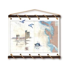 Toile tendue coton carte marine peinte - Tours de la Rochelle