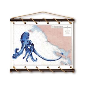 Toile tendue coton carte marine peinte - Tentacules sur l'ile de Ré