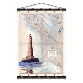 Toile tendue coton carte marine peinte - Phare de Cordouan