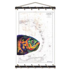 Toile tendue coton carte marine peinte - L'arc antillais