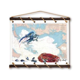 Toile tendue coton carte marine peinte - Coquillages et crustacés au Croisic