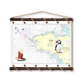 Toile tendue coton carte marine peinte - Bretagne