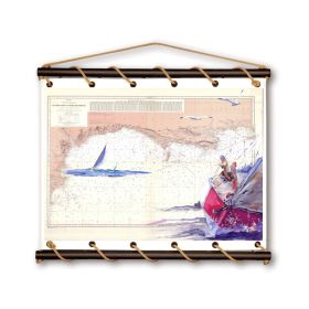 Toile tendue coton carte marine peinte - Sortie du chenal des Needles