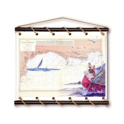 Toile tendue coton carte marine peinte - Sortie du chenal des Needles