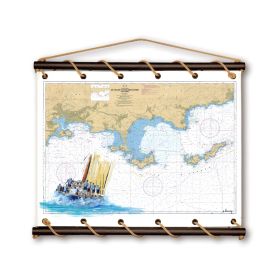 Toile tendue coton carte marine peinte - Cap sur Porquerolles