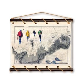 Toile tendue coton carte marine peinte - Pêche à pied à Perros Guirec