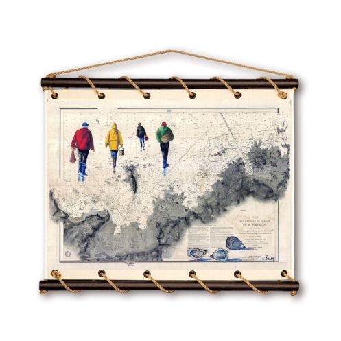 Toile tendue coton carte marine peinte - Pêche à pied à Perros Guirec Toile tendue coton carte marine peinte - Pêche à pied à Perros Guirec