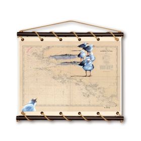 Toile tendue coton carte marine peinte - Côte sauvage