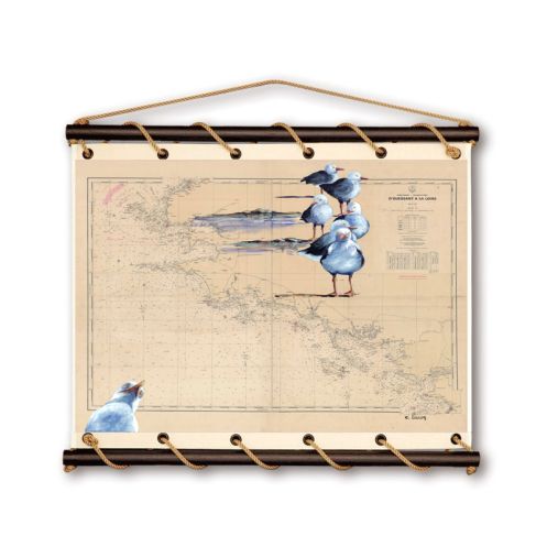 Toile tendue coton carte marine peinte - Côte sauvage