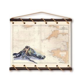 Toile tendue coton carte marine peinte - Gardien de la manche