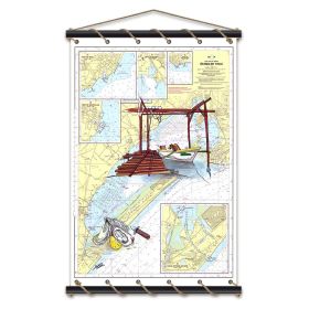 Toile tendue coton carte marine peinte - Dégustation sur l'étang de Thau