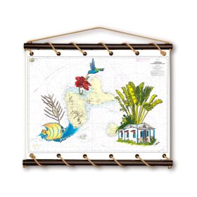 Toile tendue coton carte marine peinte - Guadeloupe