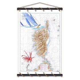 Toile tendue coton carte marine peinte - Rascasse en Corse